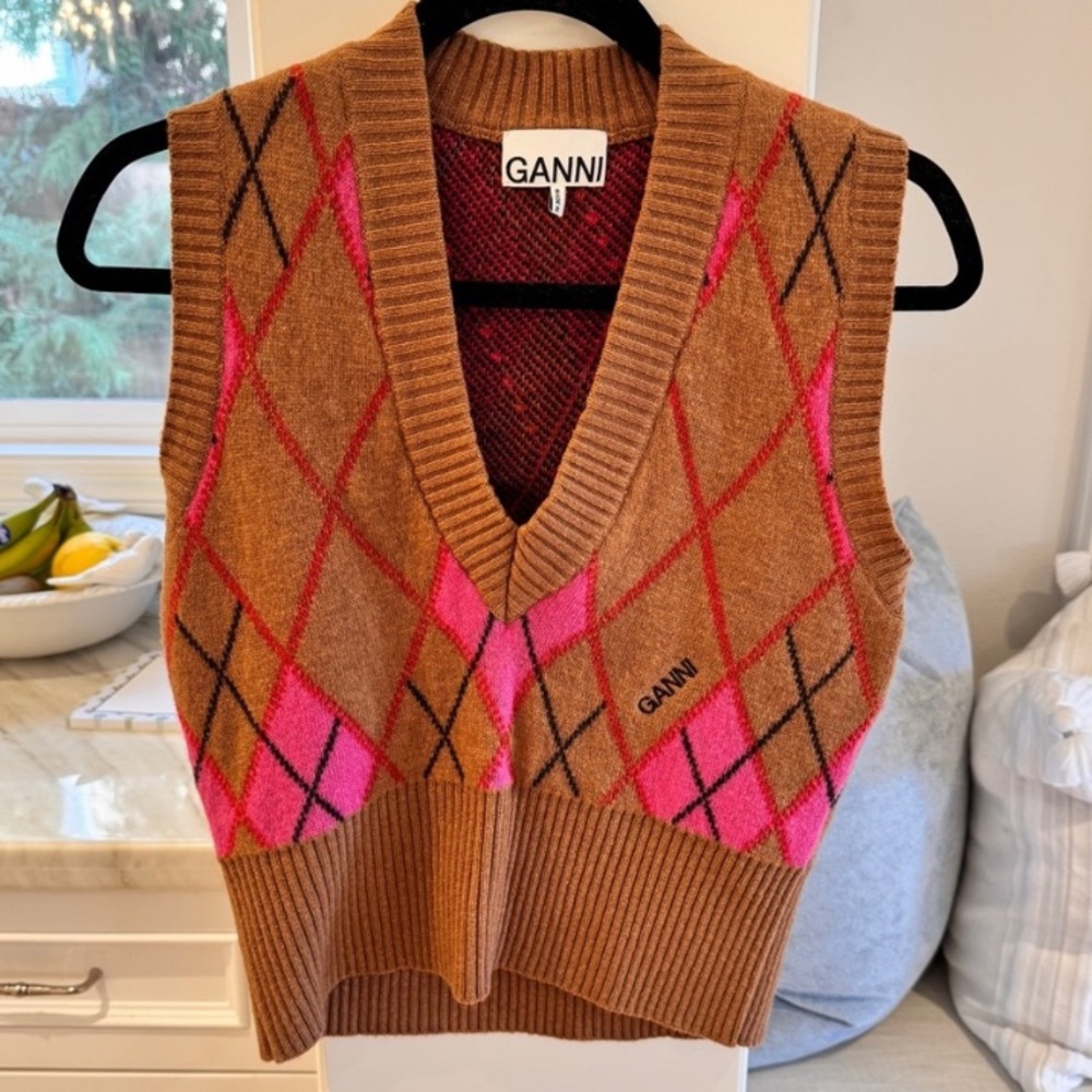 GANNI Argyle Sweater Vest Size Small